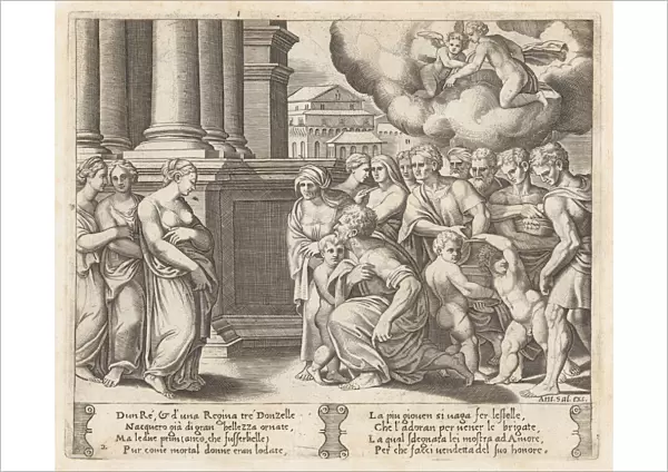Plate 2: People rendering divine honors to Psyche, from the Story of Cupid and Psyche a... 1530-60. Creator: Master of the Die