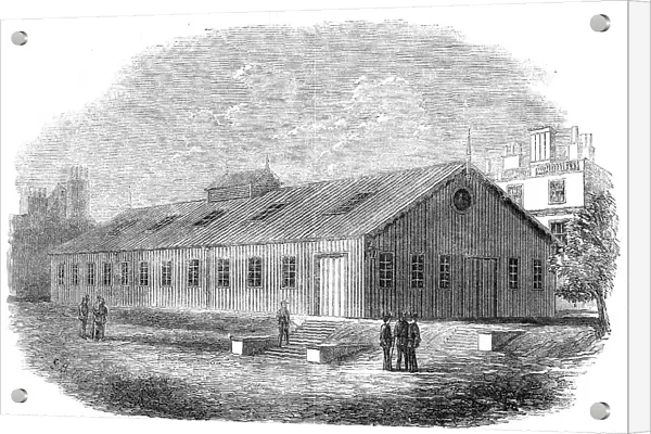 Drill-shed in Burlington Gardens, erected by the South Middlesex Rifle Volunteers, 1862. Creator: Unknown