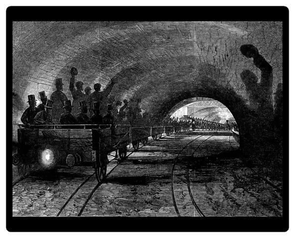 Trial-trip on the Metropolitan (underground) Railway: the train passing Portland-road station, 1862. Creator: Unknown