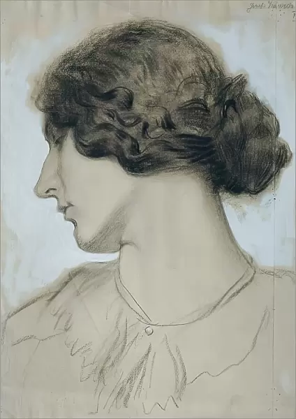 Head of a young woman in profile, 1918. Creator: Josef Wawra