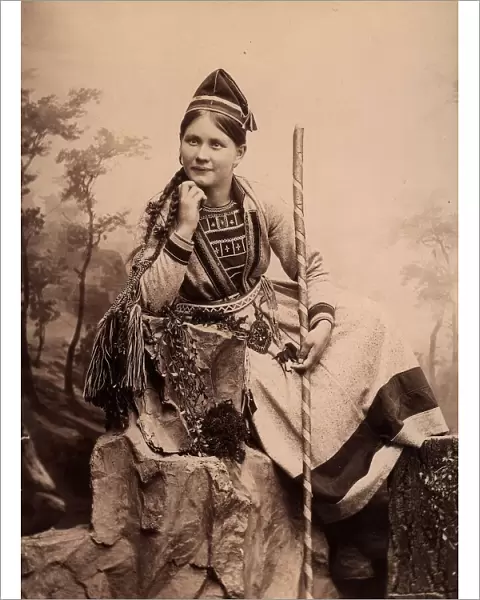 Woman wearing Sami folk costume, Inga Åren, Frostviken, Lapland, 1890-1900. Creator: Helene Edlund