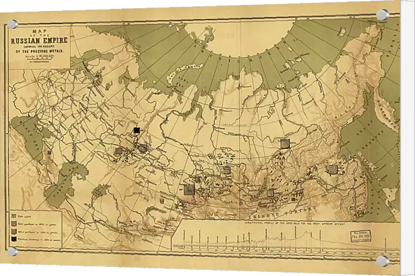Map of the Russian Empire showing the regions of the precious metals, 1890. Creator: A. Jlyne