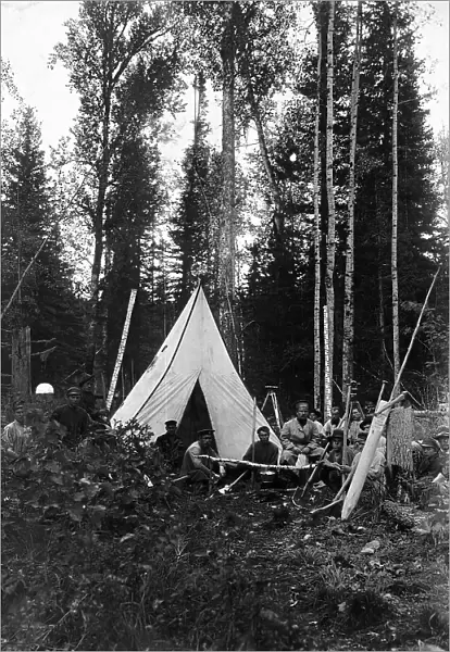 Explorer's Camp in the Taiga, 1909. Creator: Dorozhno-Stroitel'nyi Otdel