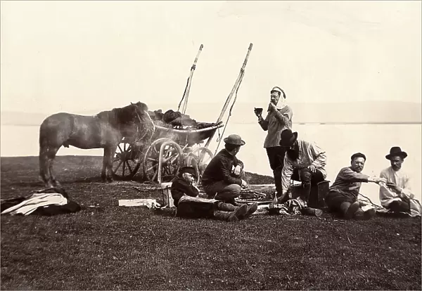 Picnic. Group of Men on the River Shore, 1900. Creators: I. A. Podgorbunskii, V. I. Podgorbunskii