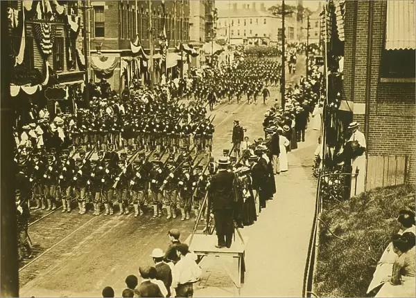 Military procession at Portsmouth on arrival of plenipotentiaries, 1905. Creator: Unknown