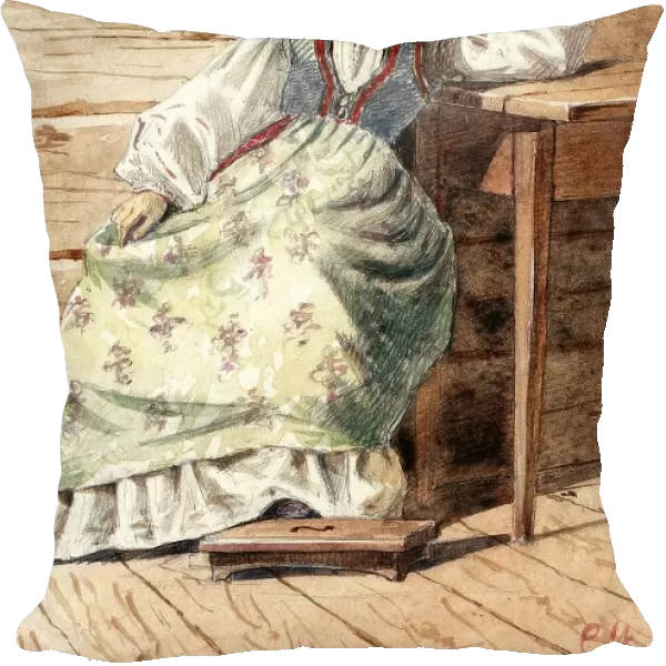 Seated woman in folk costume from Blekinge. Creator: Unknown