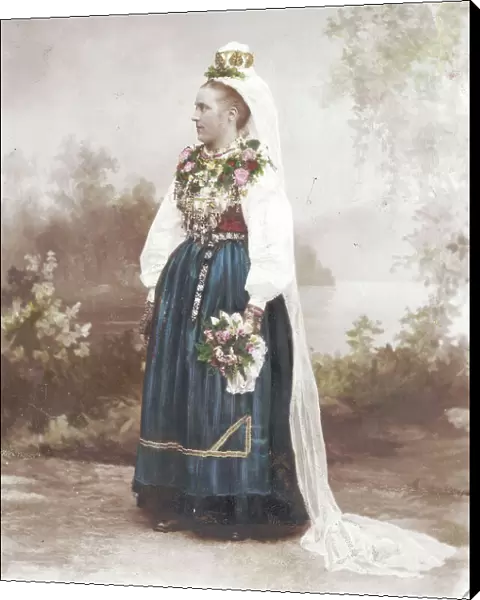 Wedding, Leksand, Dalarna - Bride in traditional dress, 1870-1910. Creator: Unknown