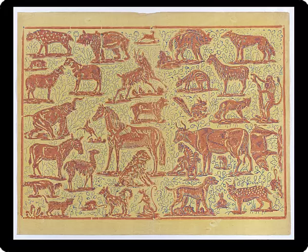 Book cover with overall pattern of animals, 19th century. Creator: Anon