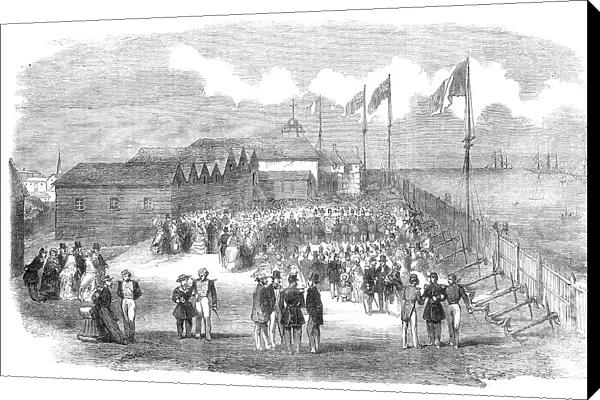 Band of the 3rd French Regiment playing in H.M. Naval Yard, at Deal, 1854. Creator: Unknown