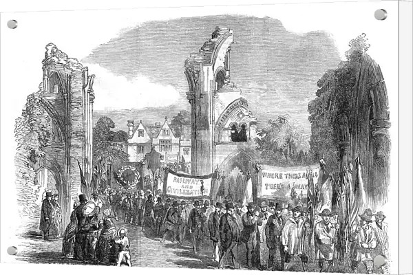 Opening of the Central Somerset Railway - Procession in the Abbey Grounds, at Glastonbury, 1854. Creator: Unknown