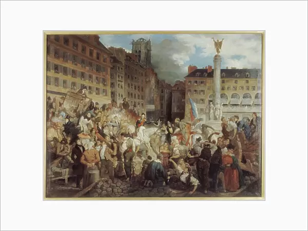 Le ducd'Orléans, se rendant à l'hôtel de ville, traverse la place du Châtelet, le 31 juillet 1830. Creator: Prosper Lafaye