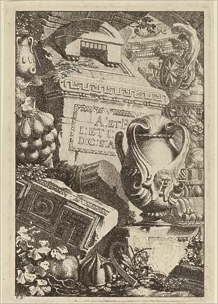 Fantasy of an Antique Tomb with Fragments of Architecture and Sculpture, 1770 / 1780. Creator: Karl Schutz