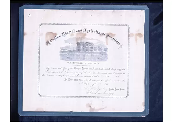 Diploma awarded to William A.Yancey by Hampton Normal and Agricultural Institute, June 12, 1873. Creators: Unknown, Samuel Smith Kilburn