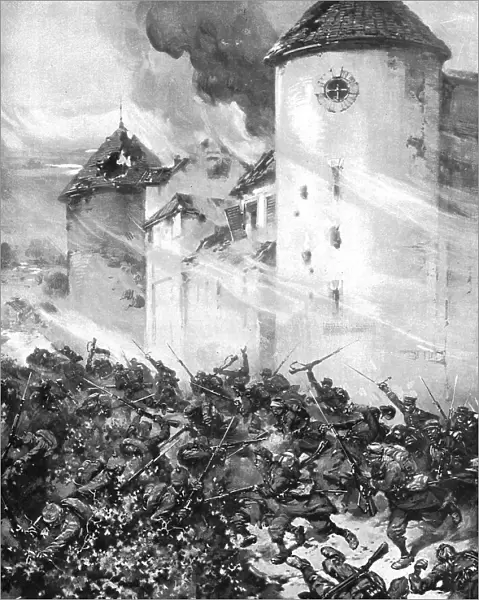 La lutte au Centre; La Garde Prussienne enfoncee sous les murs du chateau de Mondement, 1914. Creator: Unknown