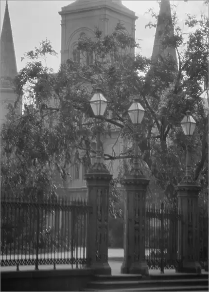 St. Louis Cathedral from Jackson Square, New Orleans, between 1920 and 1926. Creator: Arnold Genthe