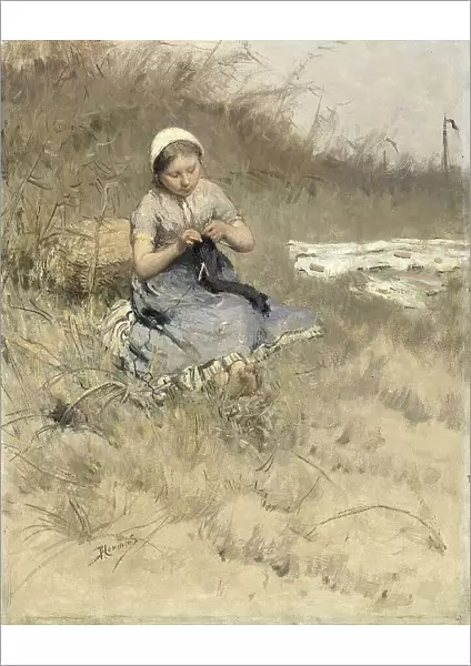 Girl Knitting, 1885-1886. Creator: Bernardus Johannes Blommers