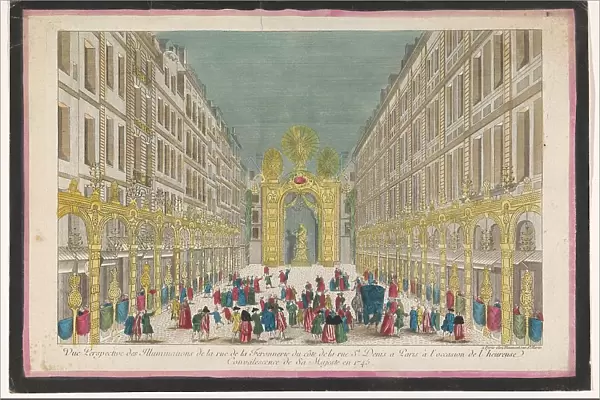View of decorations on rue de la Ferronnerie in Paris on occasion of the restoration...1745 Creator: Anon