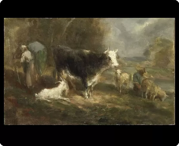 Farmyard with Cattle, 1849. Creator: Eugene Fromentin