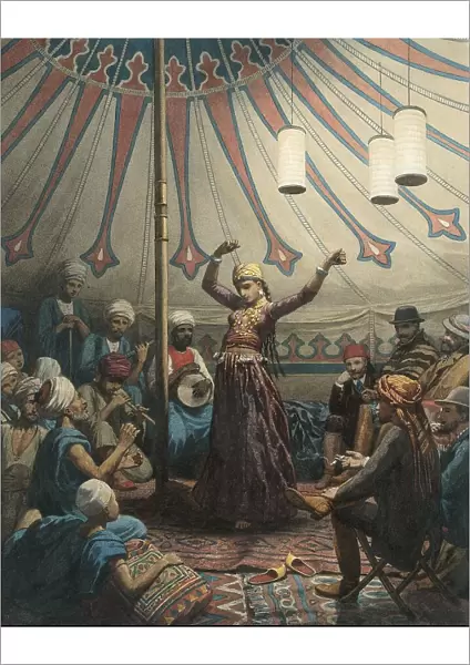 Egyptian dancer in a tent, with musicians and spectators, 1868 or later. Creator: Willem de Famars Testas