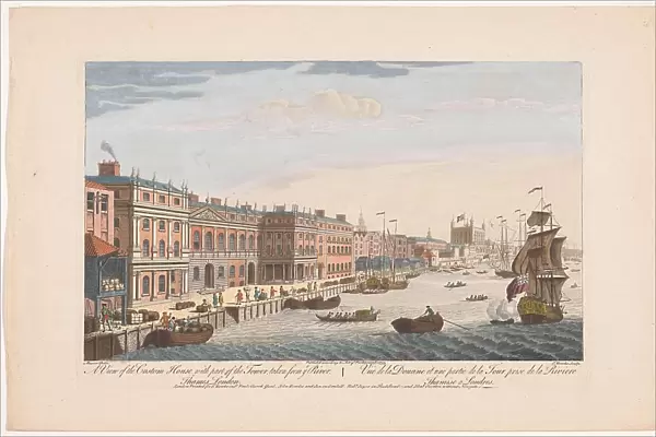 View of the Custom House on the River Thames in London, 1753. Creator: Thomas Bowles