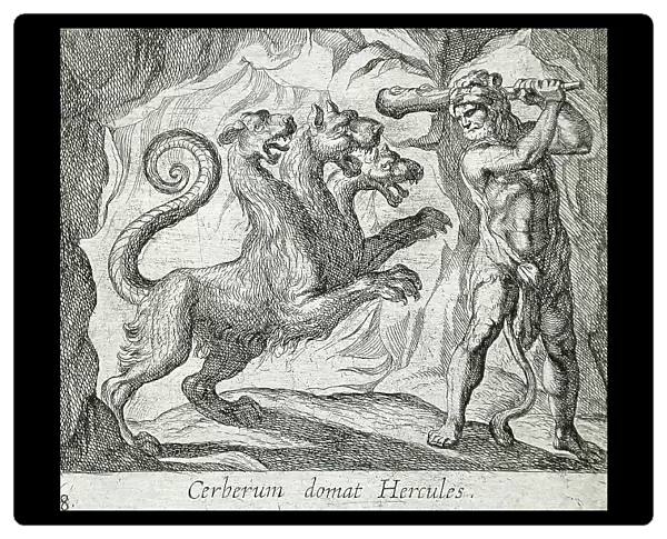 Hercules and Cerberus, published 1606. Creators: Antonio Tempesta, Wilhelm Janson