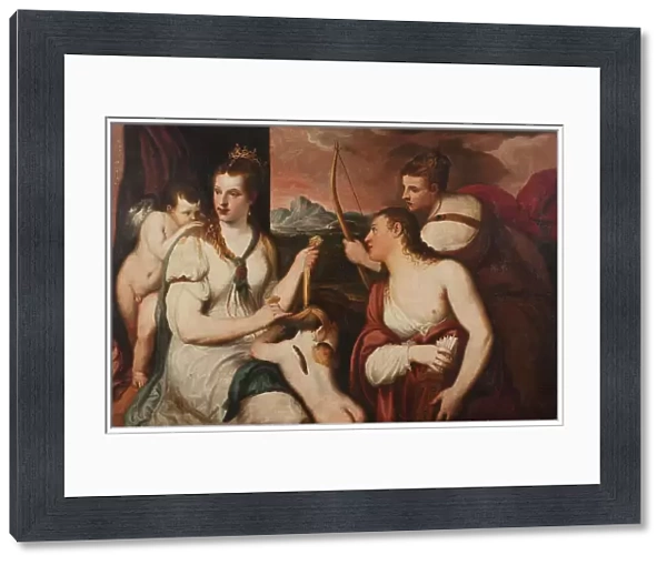 Venus blindfolds Cupid's eyes, mid-16th century. Creator: Andrea Schiavone