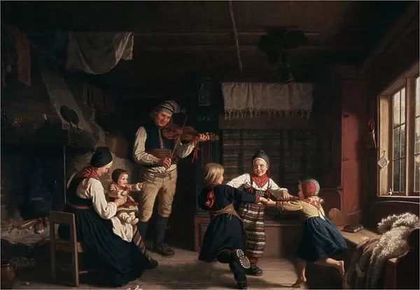 Sunday Evening in a Farmhouse in Dalarna, 1860. Creator: Amalia Lindegren