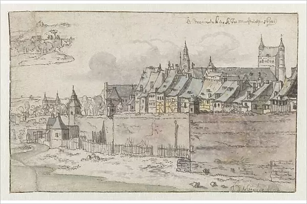 View of the Walls of Maastricht with the Onze-Lieve-Vrouwekerk in the background, 1670. Creator: Josua de Grave