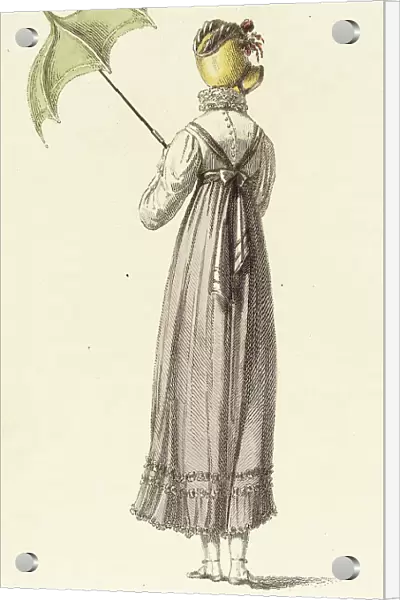 Fashion Plate (Walking Dress), 1814. Creator: Rudolph Ackermann