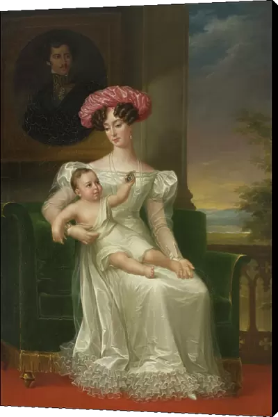 Josefina Maximiliana Eugenia Napoleana, 1807-1876, Queen of Sweden, with son Karl (XV), 1826. Creator: Fredric Westin