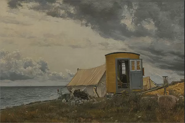 View of a Shore with the Artist's Wagon and Tent at Enö, 1913. Creator: Laurits Andersen Ring