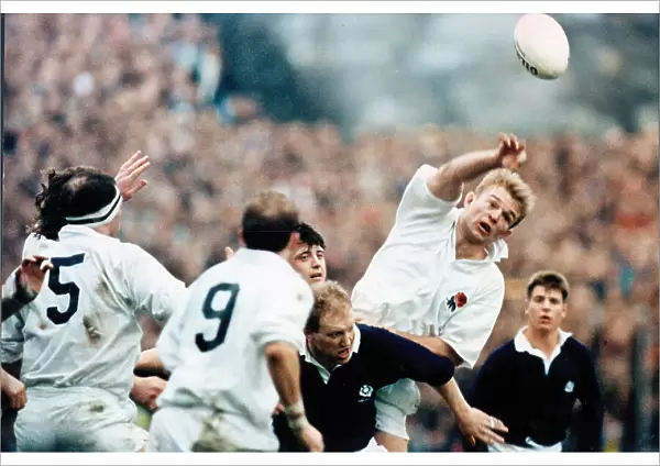 Scotland v England Five Nations Championship at Murrayfield 1992, Tim Rodber make his presence felt to win line out ball