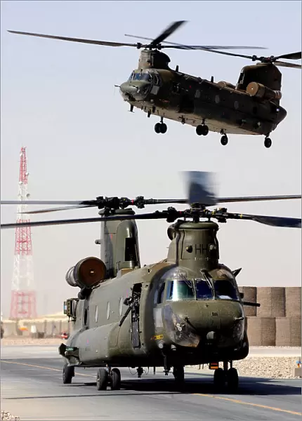 RAF Chinook Helicopters Take Off on a Mission Over Helmand, Afghanistan