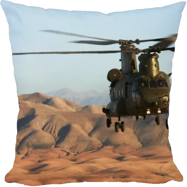 RAF Chinook Helicopter Over a Desert