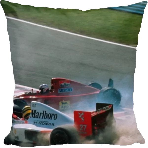 Formula One World Championship: Ayrton Senna McLaren Honda MP4  /  5B and Alain Prost Ferrari 641 collide at the first corner settling the 1990 World