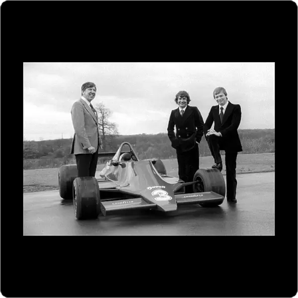 Tyrrell 009 Launch: L-R: Ken Tyrrell Tyrrell Team Owner, with the 1979 Tyrrell driver line-up: Jean-Pierre Jarier and Didier Pironi with the
