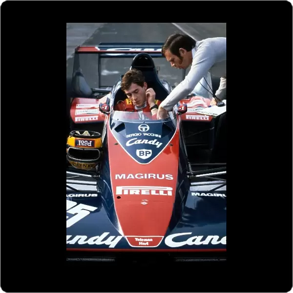 Formula One World Championship: Ayrton Senna prepares to test the Toleman TG183B for the first time