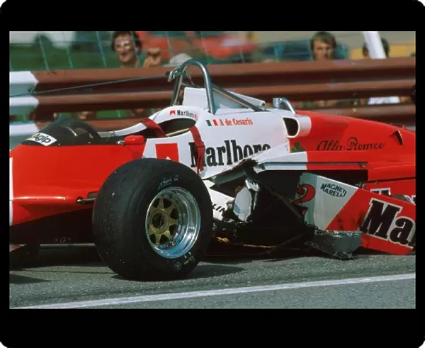 Formula One World Championship: The Alfa Romeos of De Cesaris and Bruno Giacomelli hit each other at the start