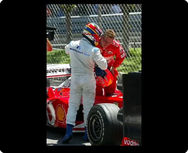 Formula One World Championship: Pole sitter Juan Pablo Montoya BMW Williams and Michael Schumacher Ferrari