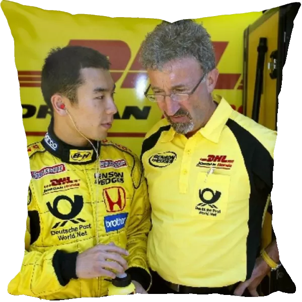Formula One World Championship: Takuma Sato talks with Team Boss Eddie Jordan