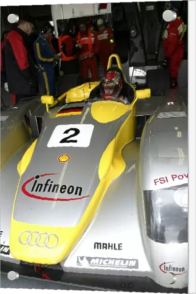 Le Mans Pre Qualifying: Rinaldo Capello prepares to leave the Audi pit garage to pre-qualify his R8