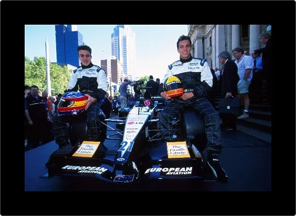 Formula One World Championship: Fernando Alonso and Tarso Marques with the Minardi PS01
