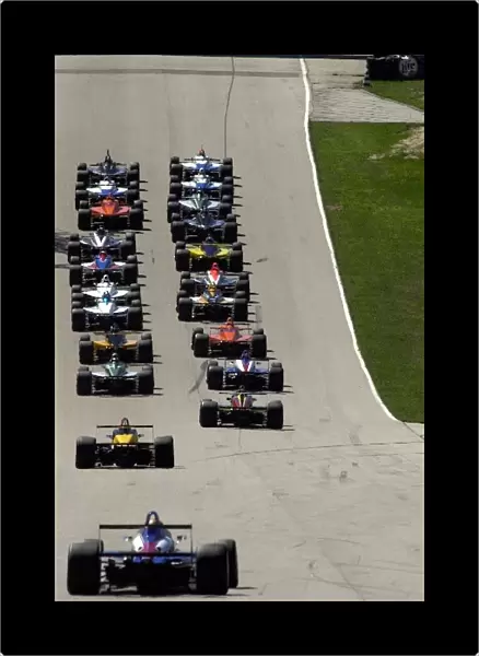 The field prepares to take the green flag: Toyota Atlantic Championship, Road America, Elkhart Lake, Wisconsin, 18 August 2002
