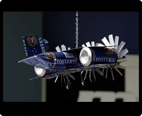 Formula One World Championship: A model aeroplane made from Fosters cans