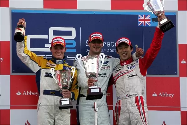 GP2 Series: The podium: Mike Conway Super Nova International, second; Andreas Zuber iSport International, race winner; Kazuki Nakajima Dams, third