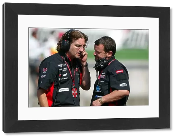 Formula One World Championship: Andrew Tilley Minardi Chief Engineer with Paul Stoddart Minardi Team Principal