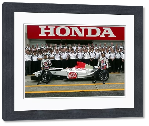 Formula One World Championship: The BAR Honda Team group photo with Takuma Sato BAR and Jenson Button BAR
