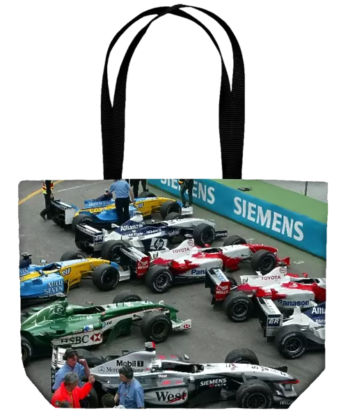 Formula One World Championship: The cars in parc ferme at the end of the race
