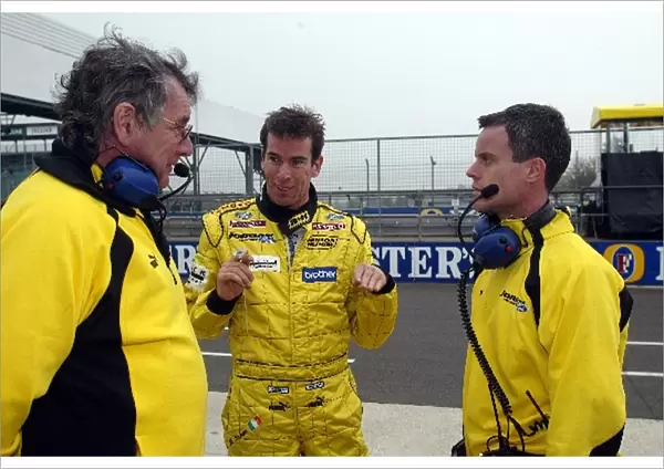Formula One Testing: Gary Anderson Jordan Designer, Ralph Firman Jordan and Dominic Harlow Jordan Race Engineer in the pits