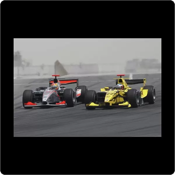 2008 GP2 Asia Series Saturday Race. Dubai. Dubai Autodrome. 12th April 2008. Adrian Valles (ESP, Fisichella Motor Sport International) and Armaan Ebrahim (IND, David Price Racing) Action